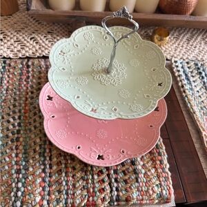 Two tiered dessert plate platters pastel